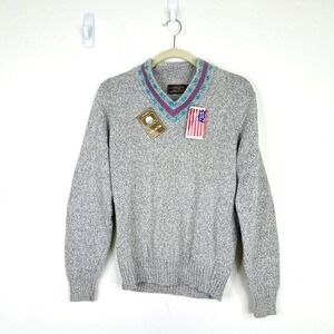 NEW Eddie Bauer Womens Size L Cotton Pullover Sweater Gray V Neck Preppy Classic